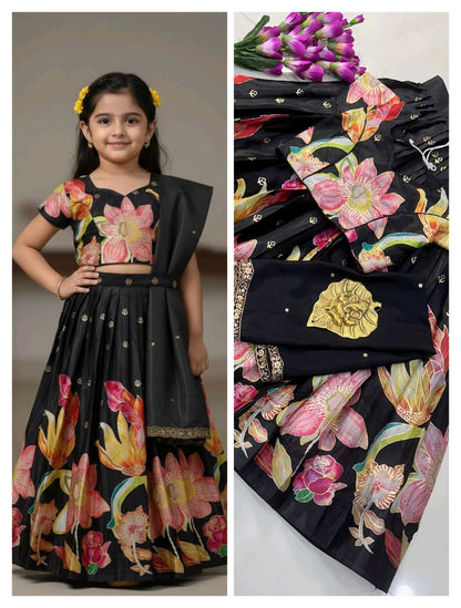 Kids Cute Croptop model Chinon silk Postition work sets