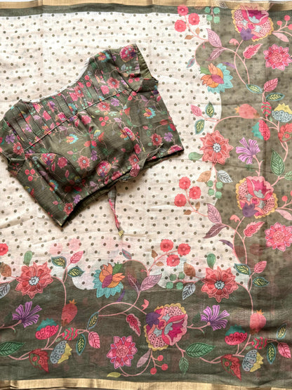 Soft linen saree with stitched Blouse