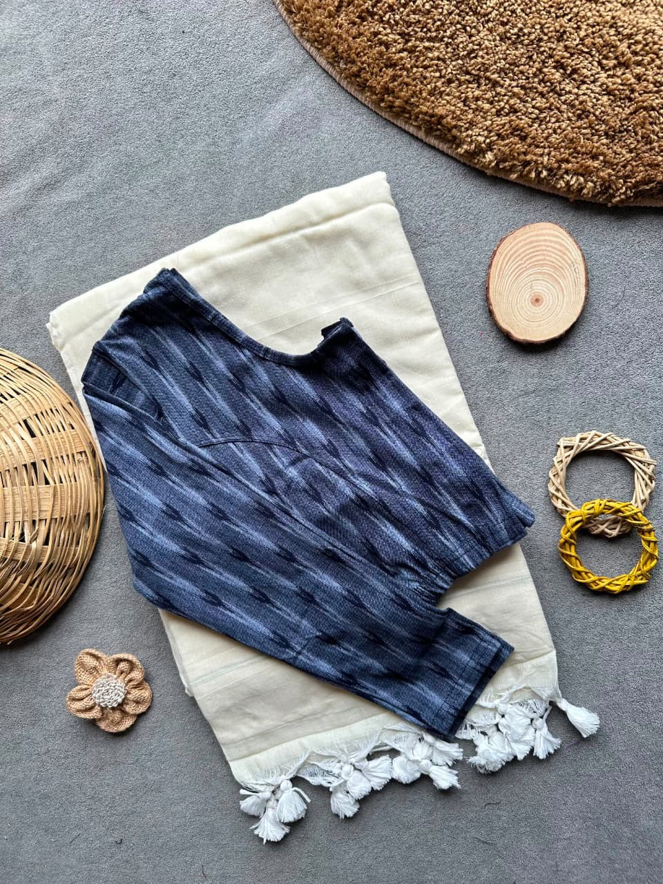Khadi Streachable cotton stitched blouse