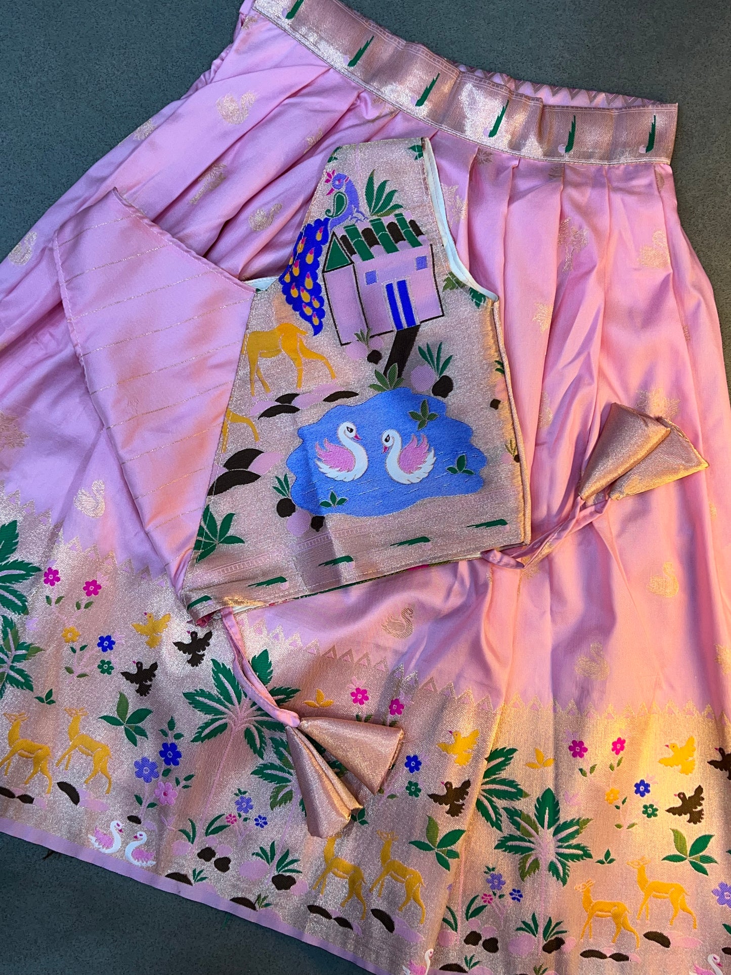 Paithani weaving kids Jungle model lehenga