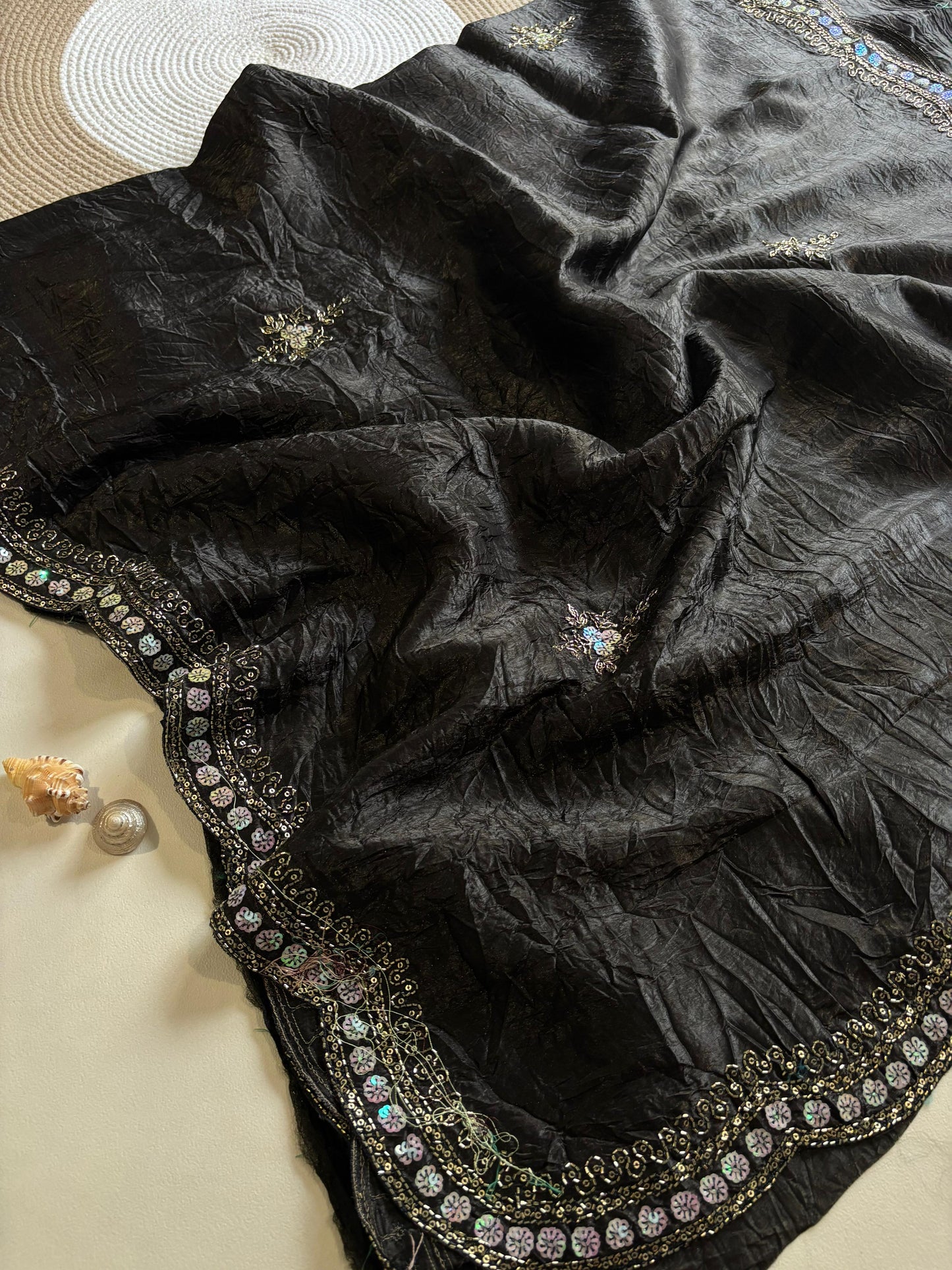 New gold crush saree with stitched blouse