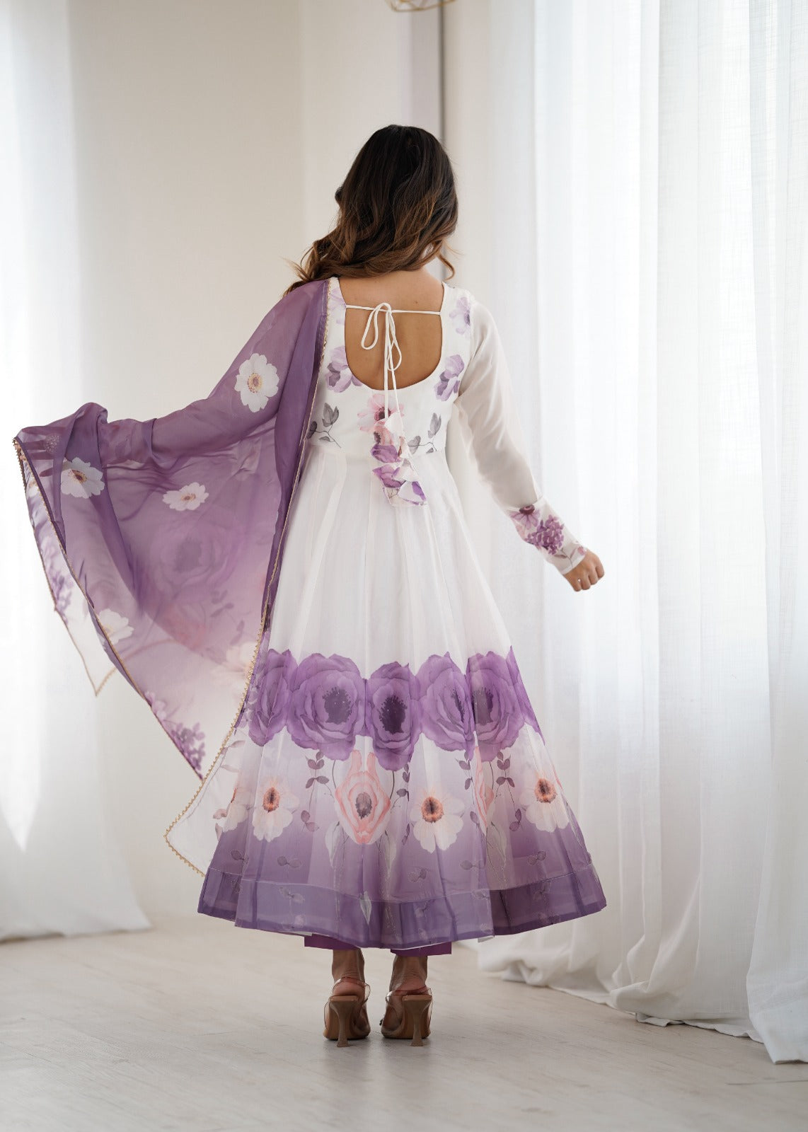 Floral printed Organza Anarkali Suit set