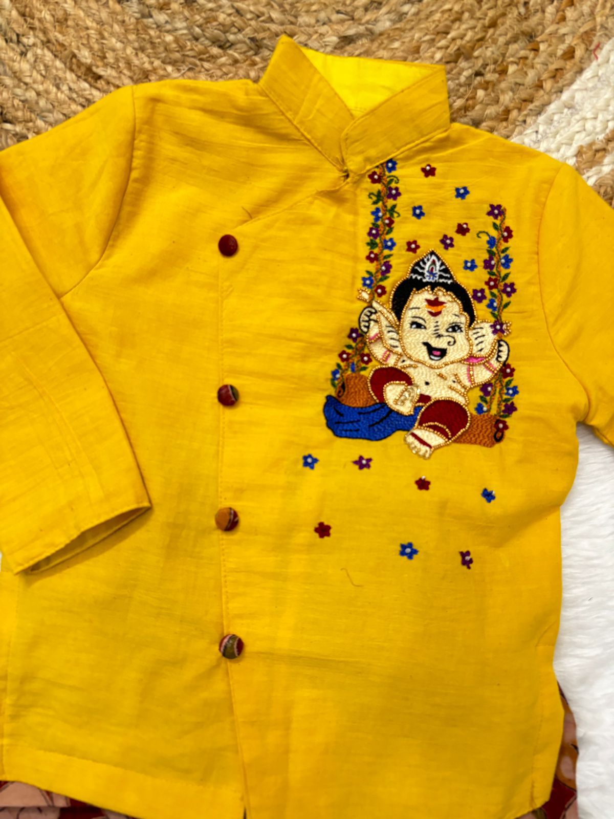 Kids Ganesh maggam work kurta dhoti set