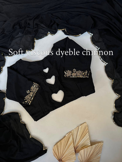 Viscose Chinon saree with stitched blouse
