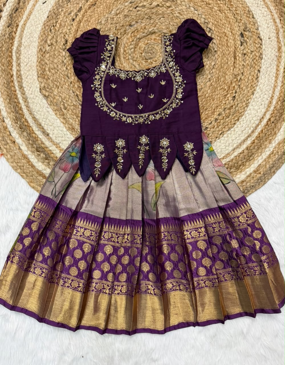 KIDS FLORAL TISSUE CUTE LEHENGA SET