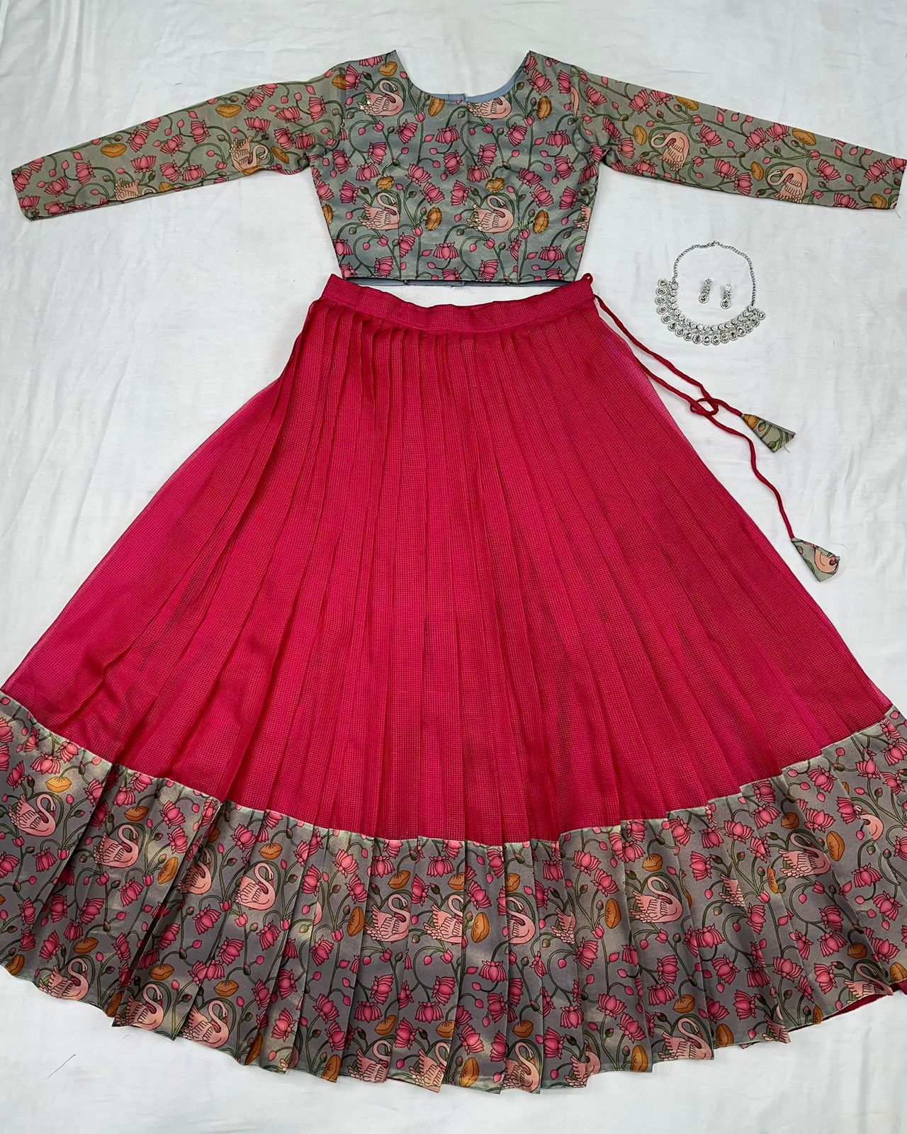 Kalamkari crop-top Kota doriya printed Lehenga sets