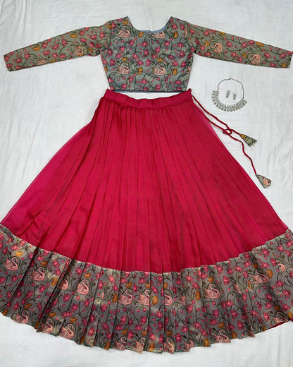 Kalamkari crop-top Kota doriya printed Lehenga sets