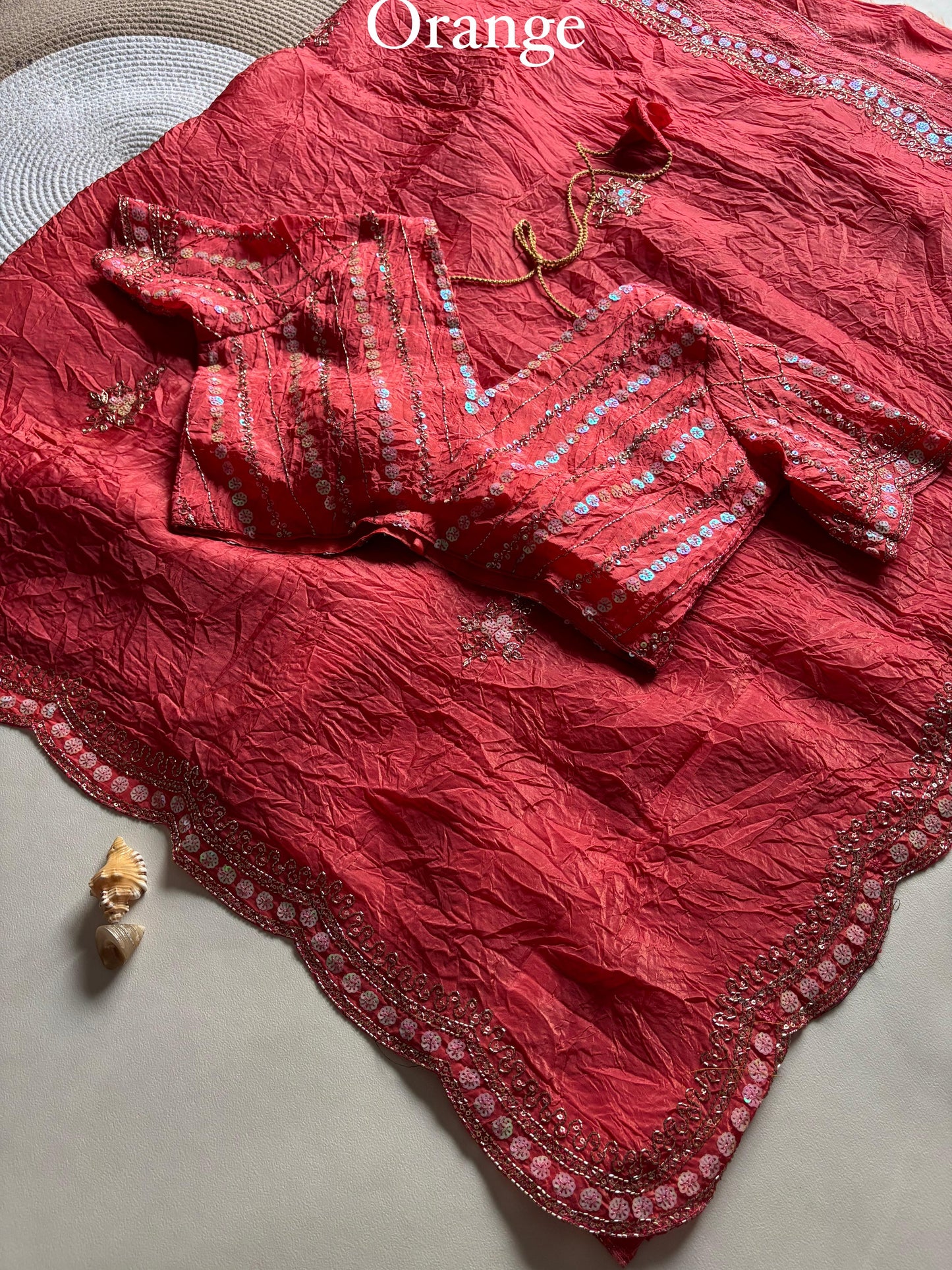 New gold crush saree with stitched blouse