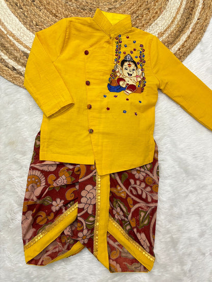 Kids Ganesh maggam work kurta dhoti set