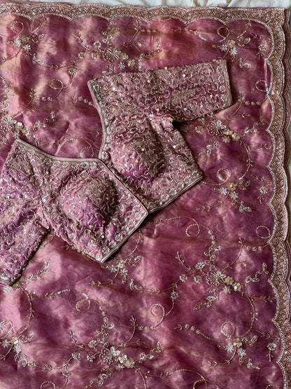 Premium luxe  cocktail handwork saree with stitched blouse