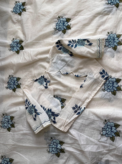 Mul Mul Cotton Saree with embroidery with stitched blouse