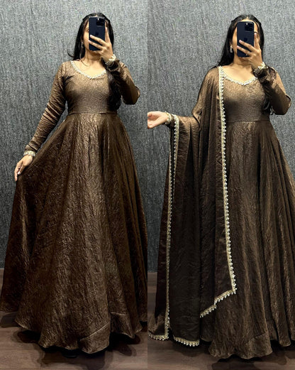 Fendy silk crush mirror lace gowns