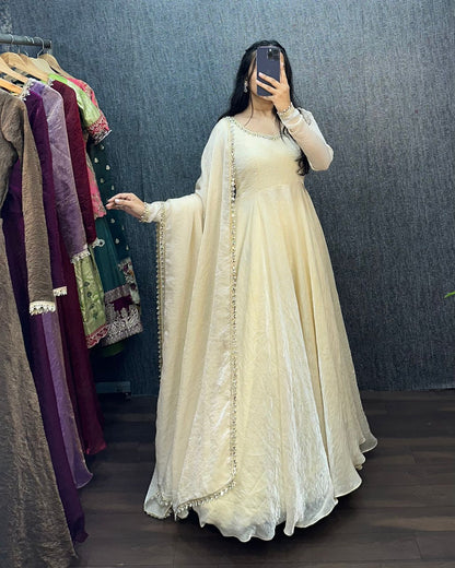 Fendy silk crush mirror lace gowns