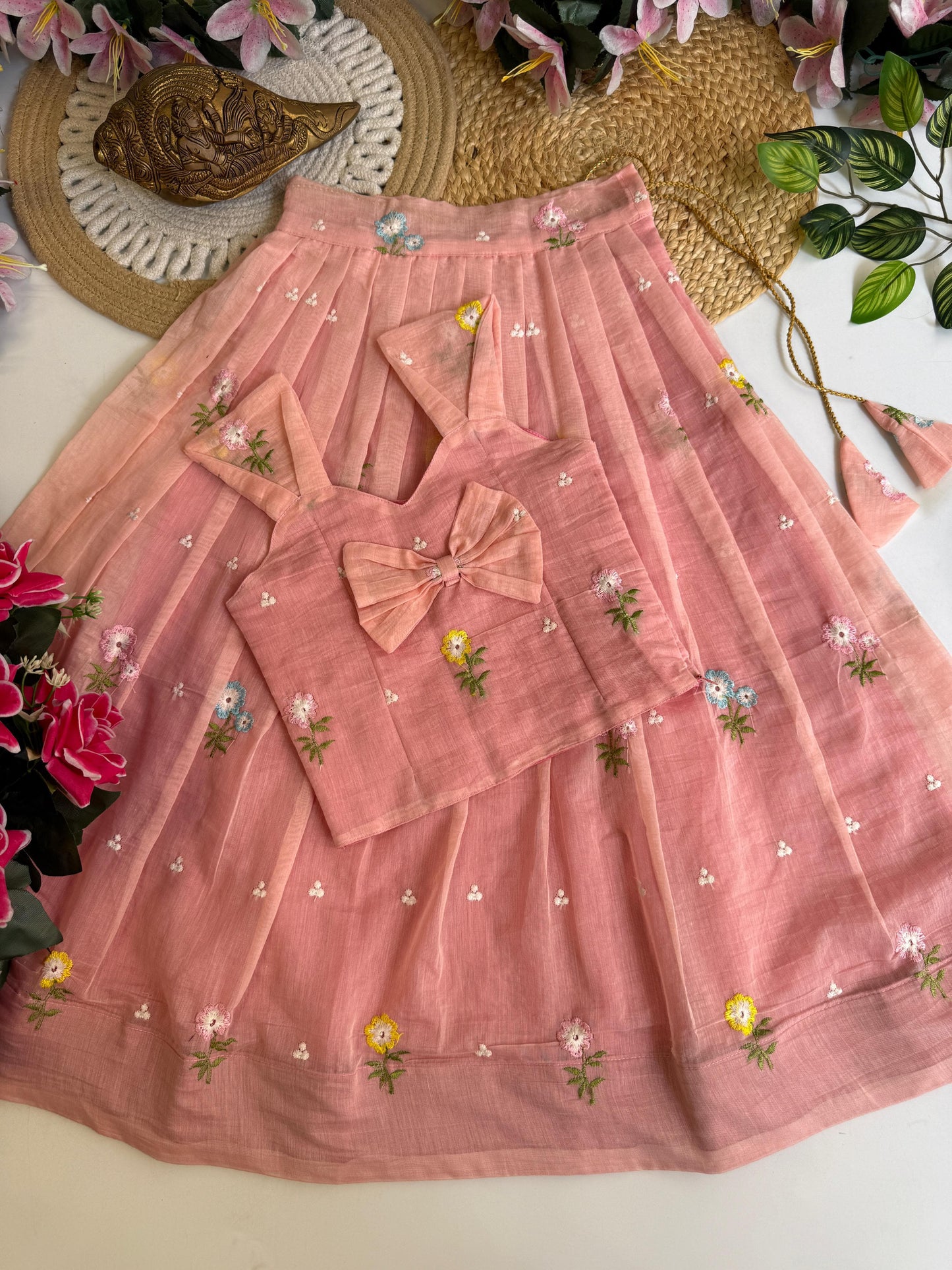 Kids Mul Chanderi embroidery cotton cut flower sets