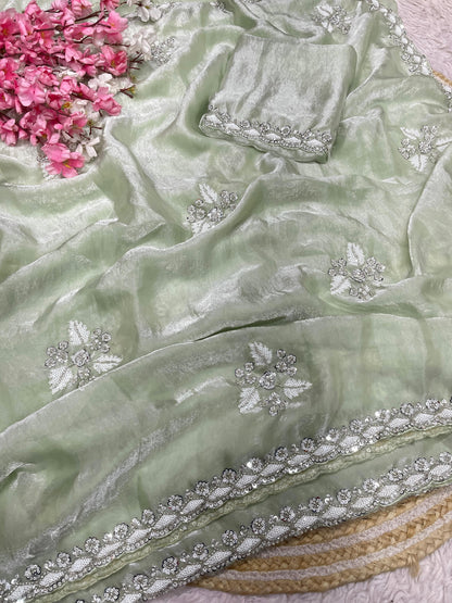Partywear Fendy Satin saree Luxe Beads