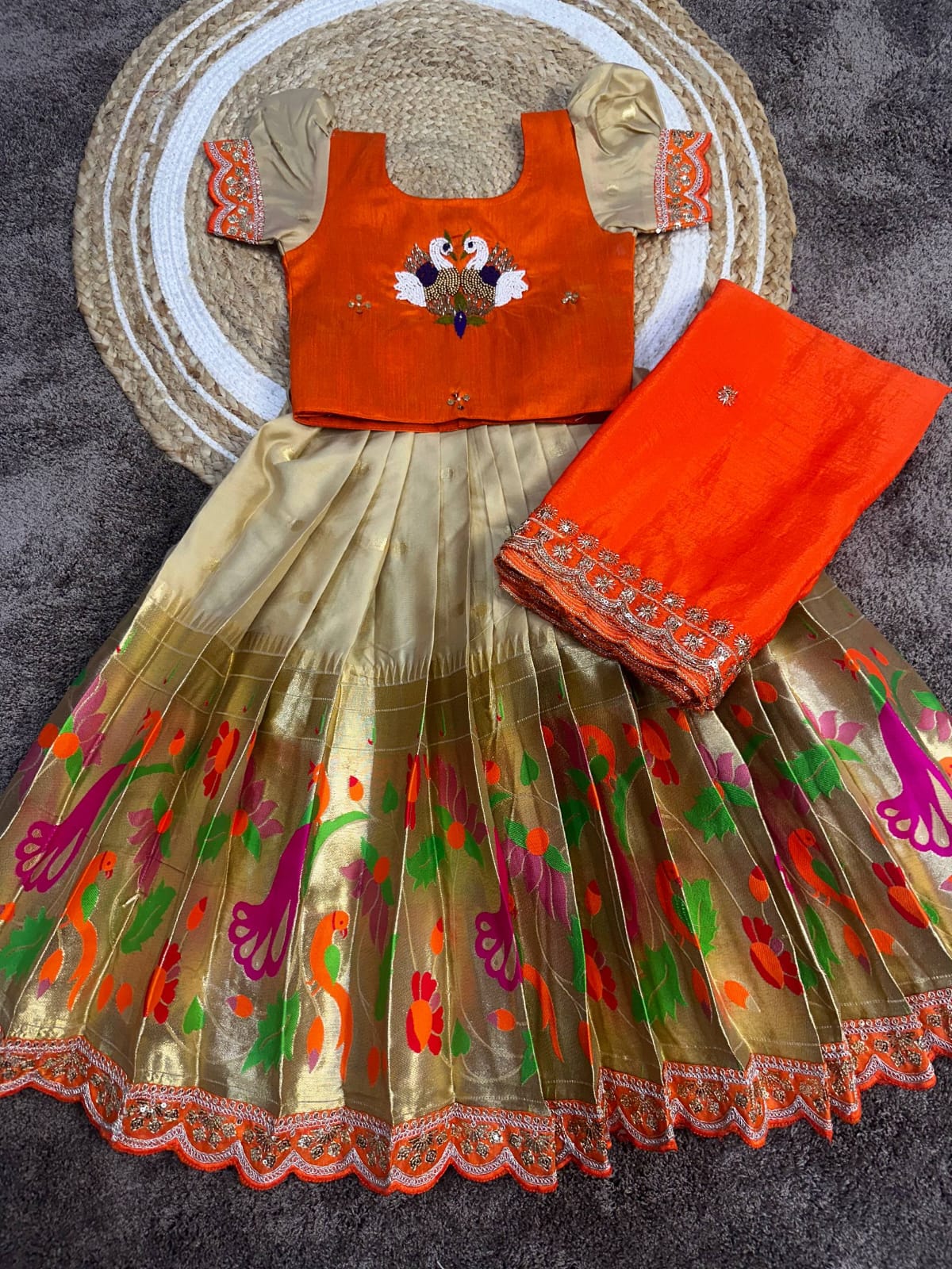 Cute paithani silk zari weaving kids sets