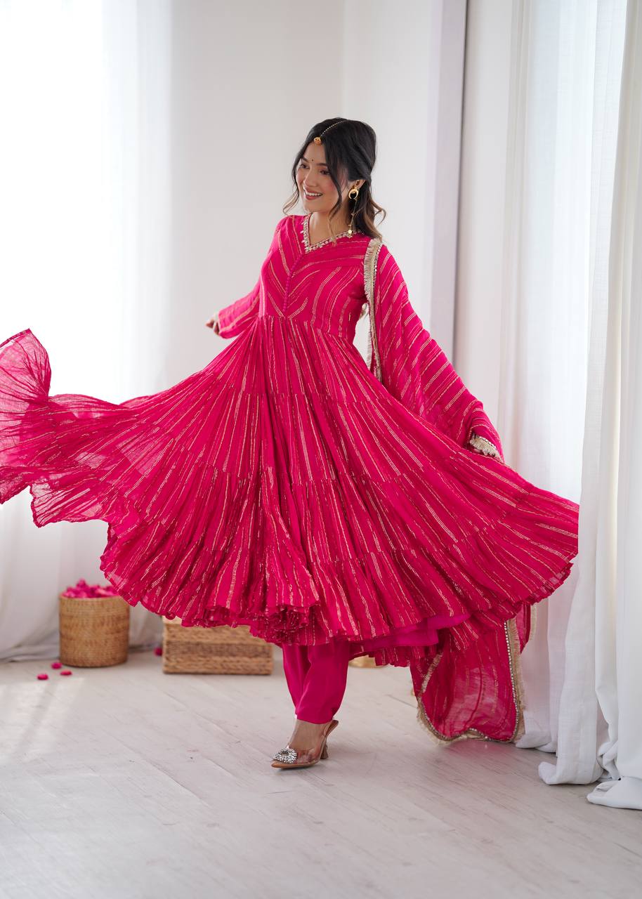 Elegant Mirror Work with Designer Anarkali Three Piece Set