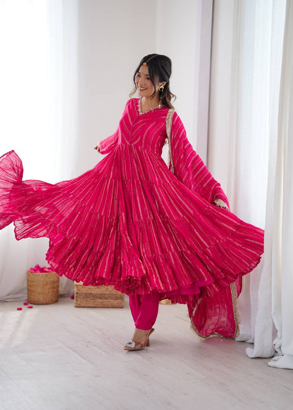Elegant Mirror Work with Designer Anarkali Three Piece Set