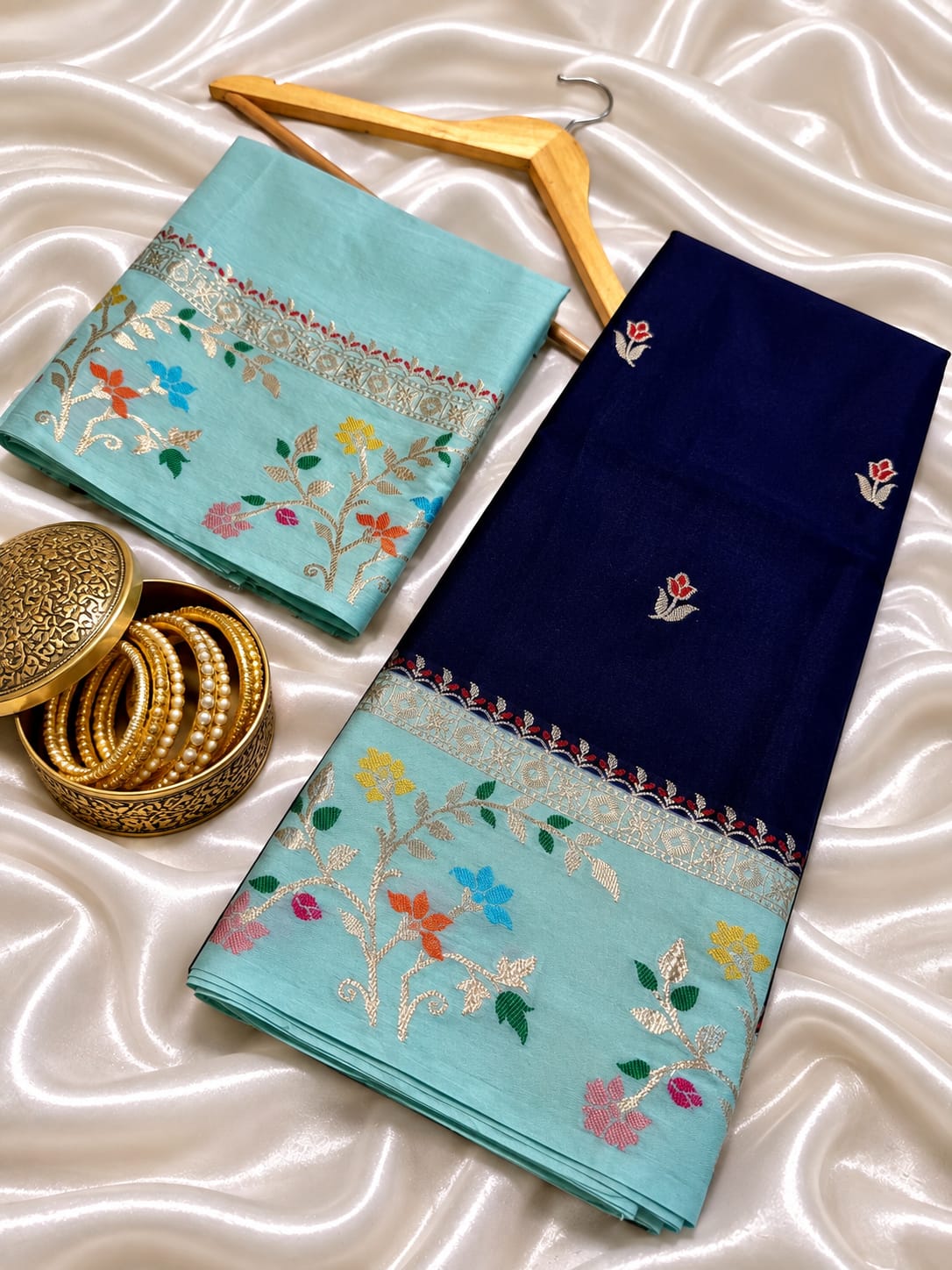 Budget Banarasi Katan Silk Saree with Contrast Alfi Border