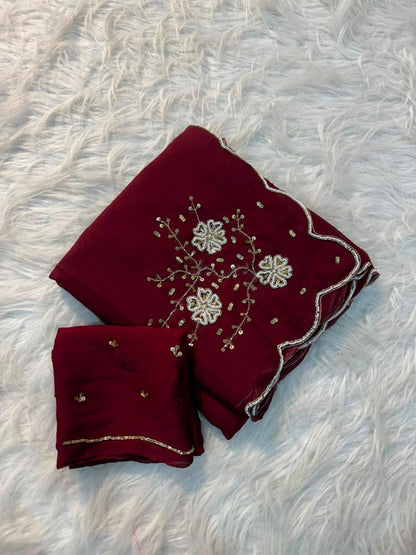 Trending rangoli crush saree with handwork