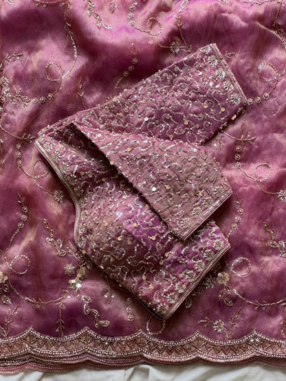 Premium luxe  cocktail handwork saree with stitched blouse
