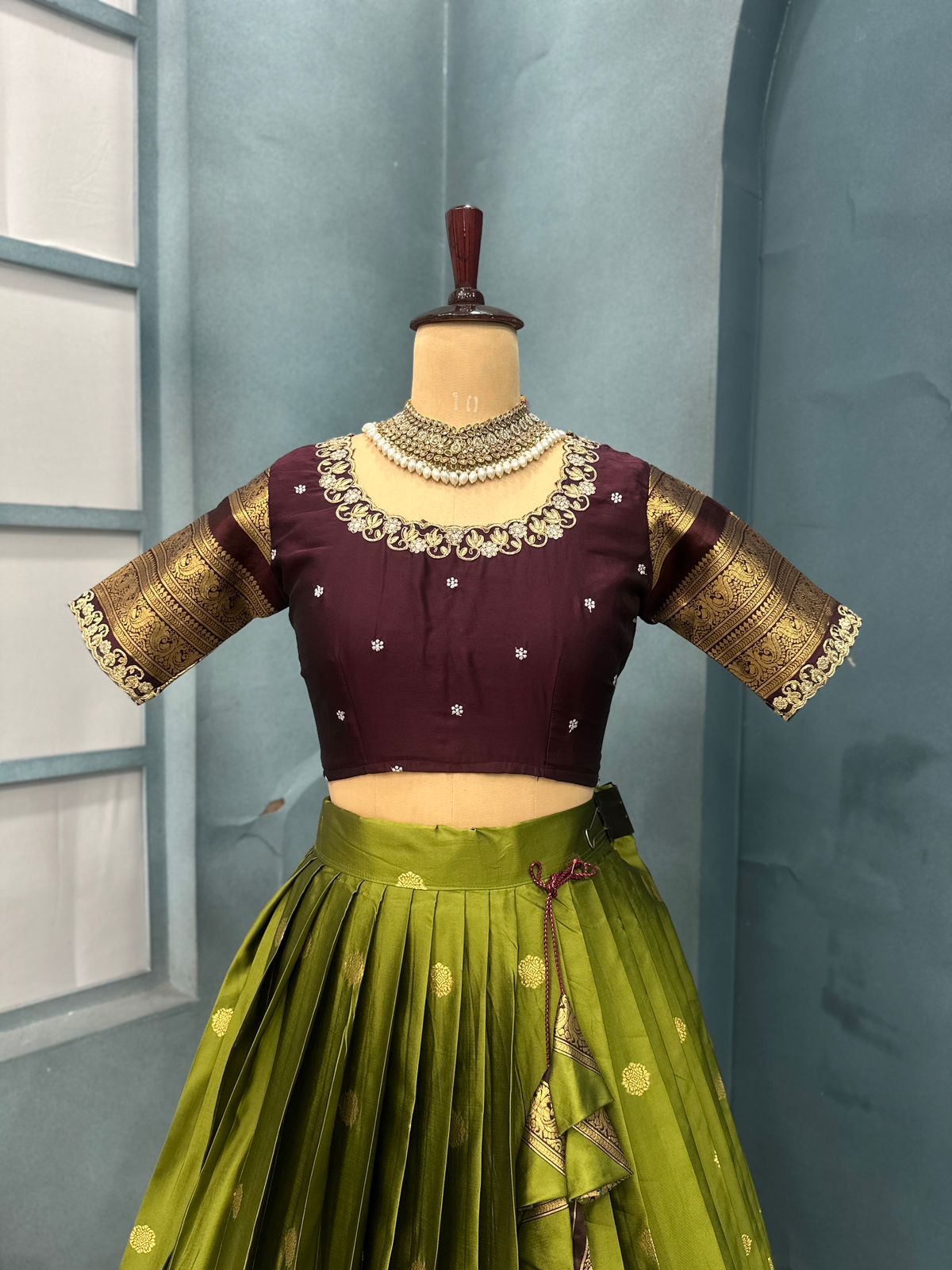 Kanchipuram Designer Green Aesthetic Lehenga
