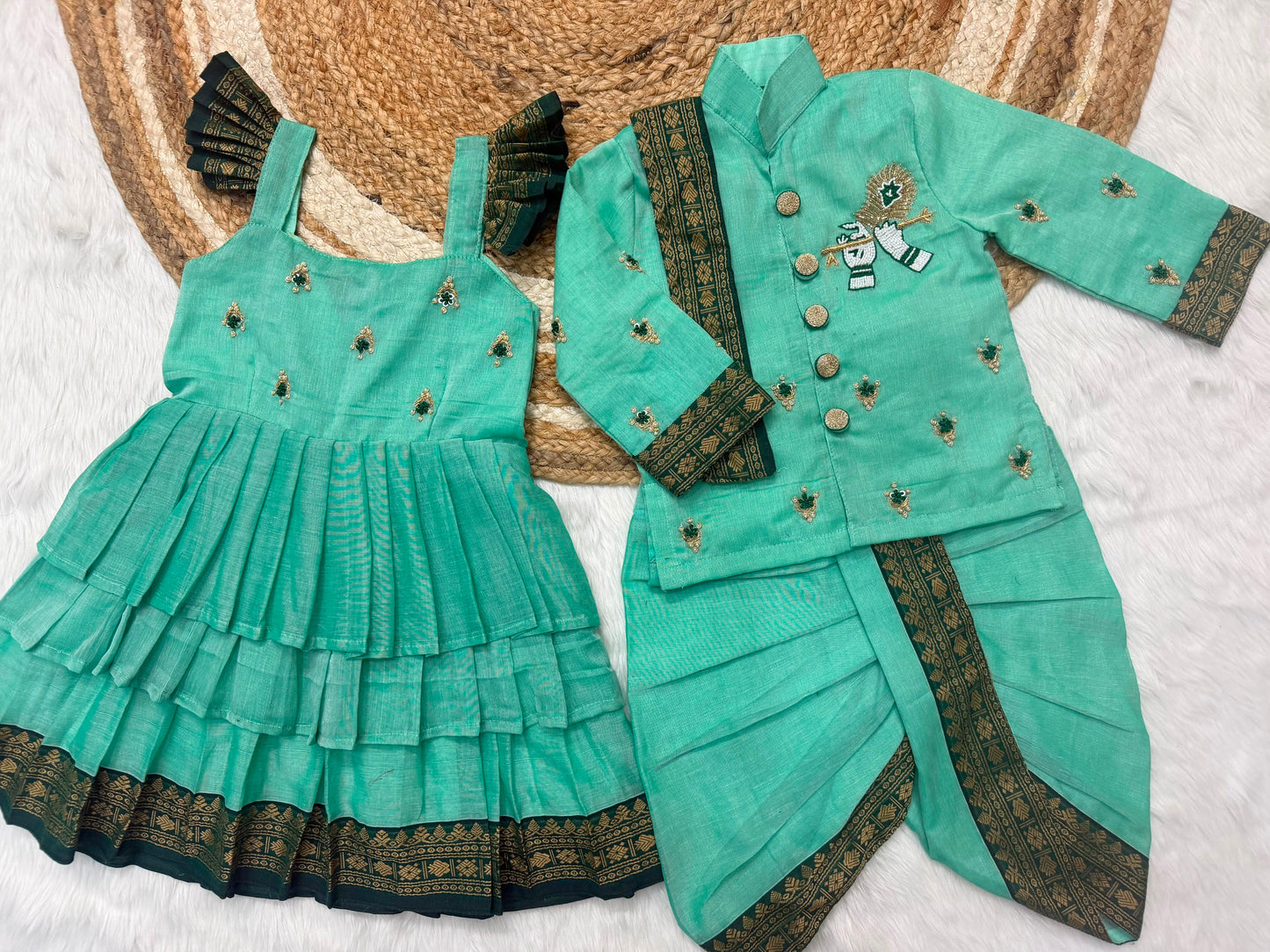 Brother & Sister Premium Maggam Cute sets  boys kurta Combo Collection