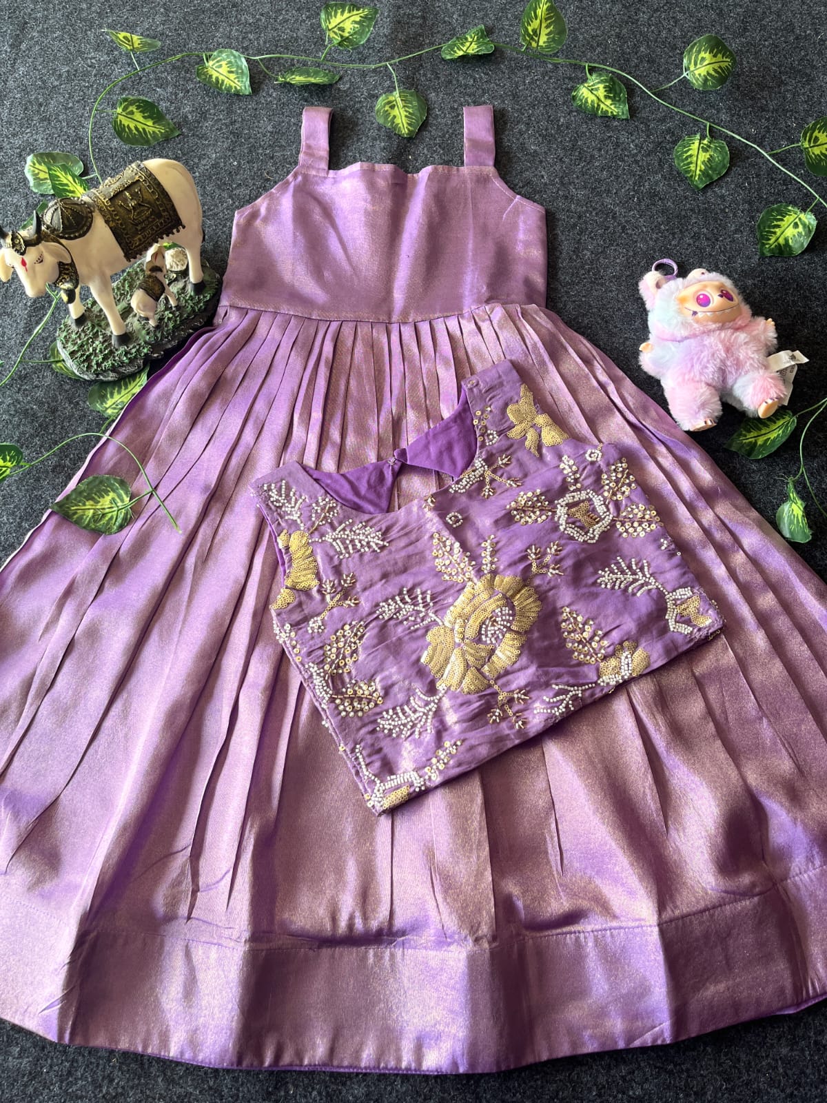 Kids tissue frock with coat model 2 in one