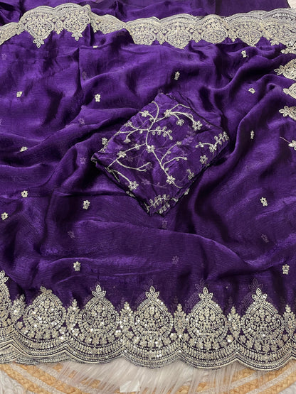 Fendi chiffon  budget saree with sequence work