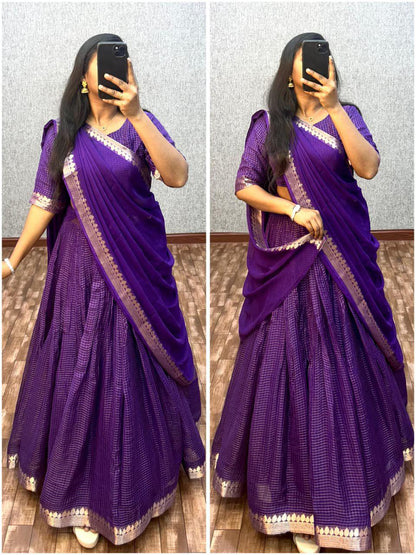 Vintage style Viscose Chinon checks Desginer lehenga