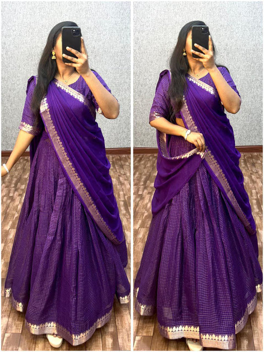 Vintage style Viscose Chinon checks Desginer lehenga