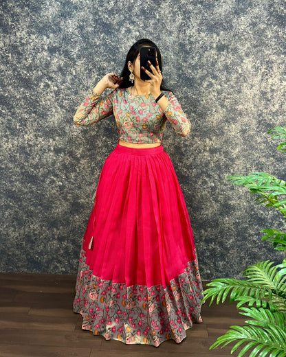Kalamkari crop-top Kota doriya printed Lehenga sets
