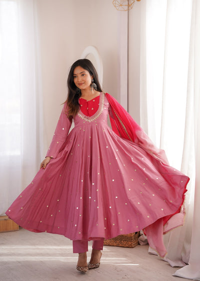 Anarkali 3 piece embroidered office set