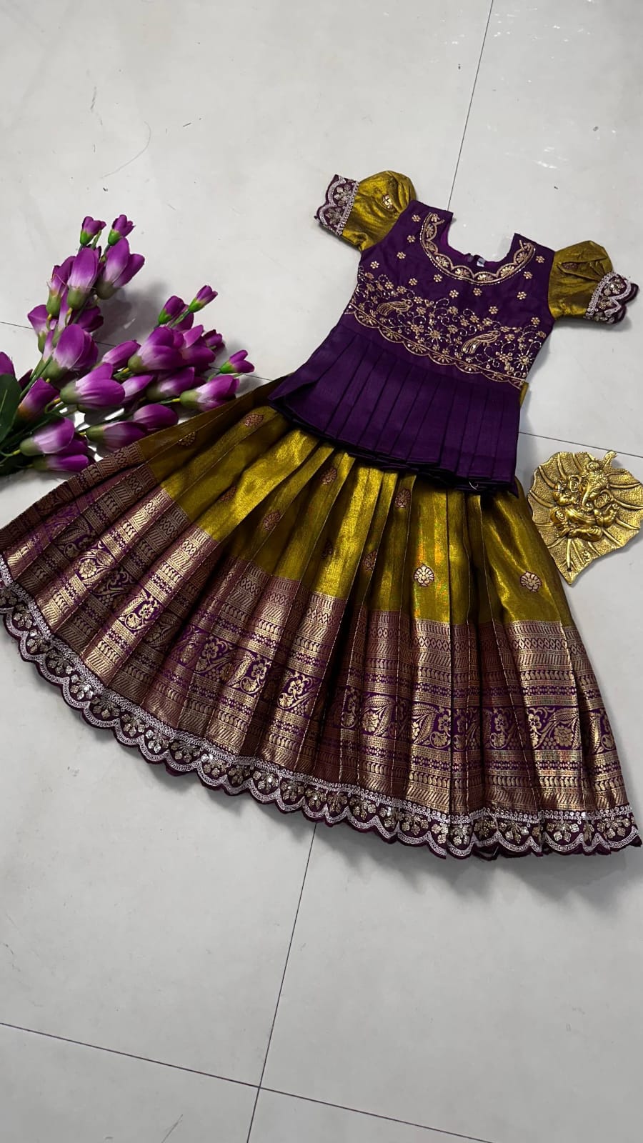 Kids cute  zari weaving work sets