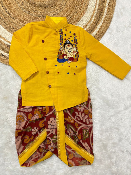Kids Ganesh maggam work kurta dhoti set