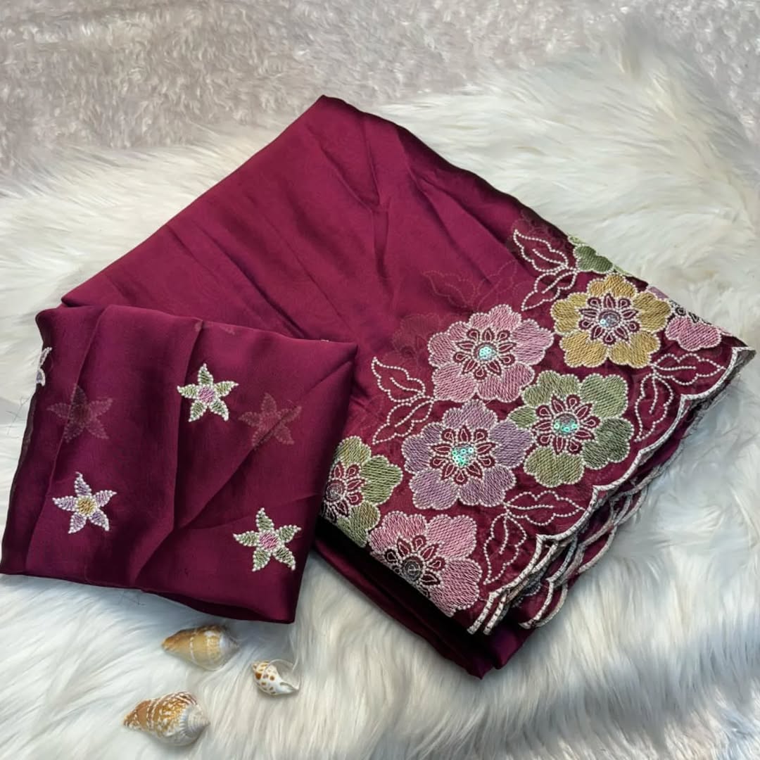 Pure Rangoli Embroidery Work And 
Therd Work And flower Saree With Heavy Fancy Embroidery Work Blouse*