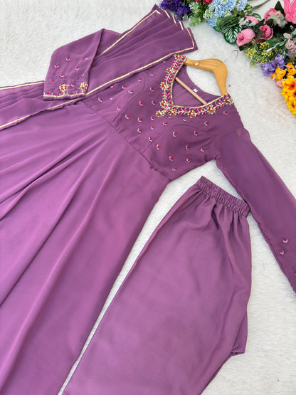 Georgette handwork party pastel colour gown