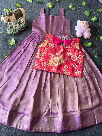 Kids tissue frock with coat model 2 in one