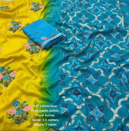 Budget maslin   cotton  saree with embroidery pattu
