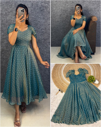 Designer princess party wear tissue butti midi gown