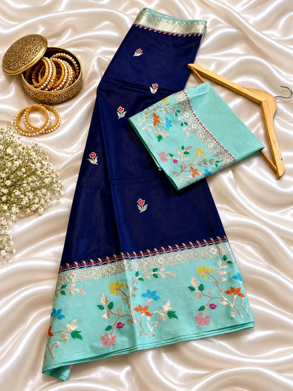 Budget Banarasi Katan Silk Saree with Contrast Alfi Border