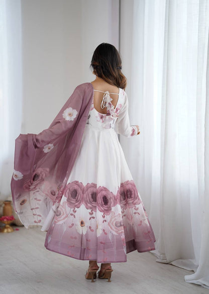 Floral printed Organza Anarkali Suit set