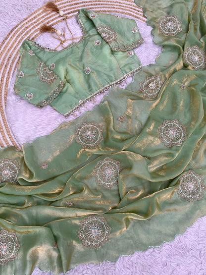 Fendi Satin Saree with Work stitched Blouse