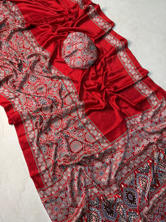 New AJRAKH saree satin silk
