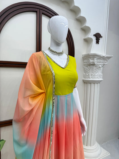 Rainbow Anarkali charm gown