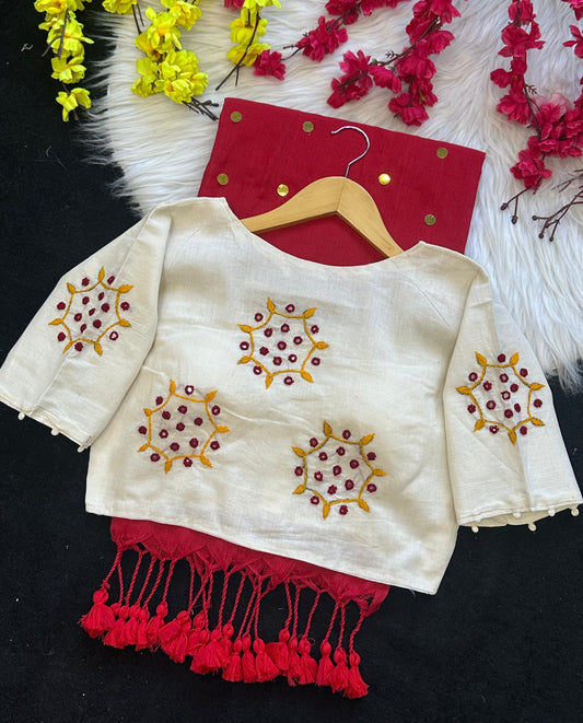 Khadi cotton saree with ginni work stitched blouse