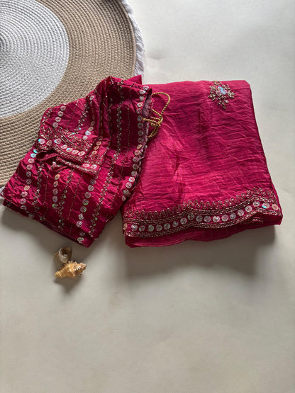 New gold crush saree with stitched blouse
