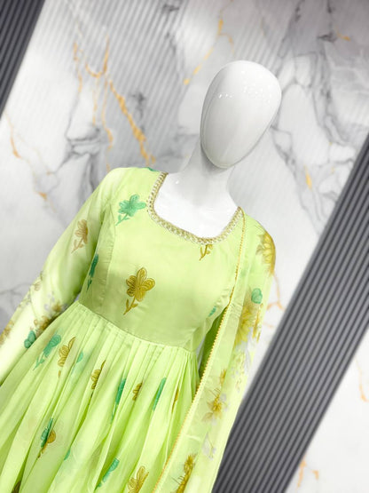 Floral printed Organza Anarkali Suit set