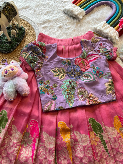 Kids lehenga made from viscose tissue silk is