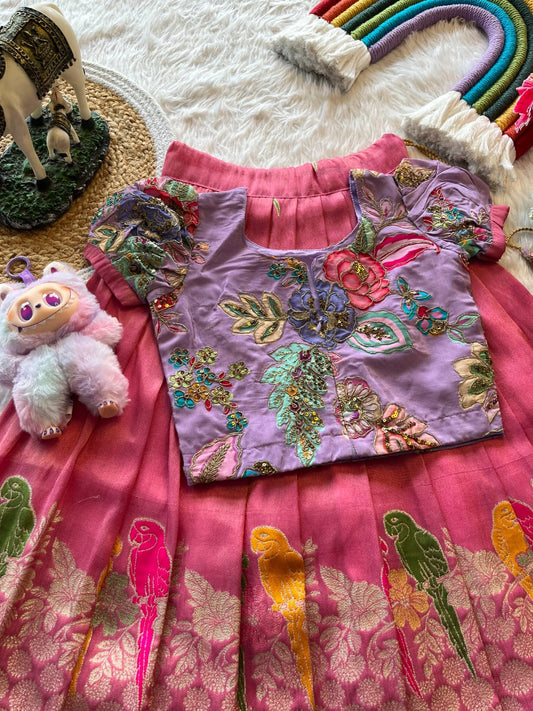 Kids lehenga made from viscose tissue silk